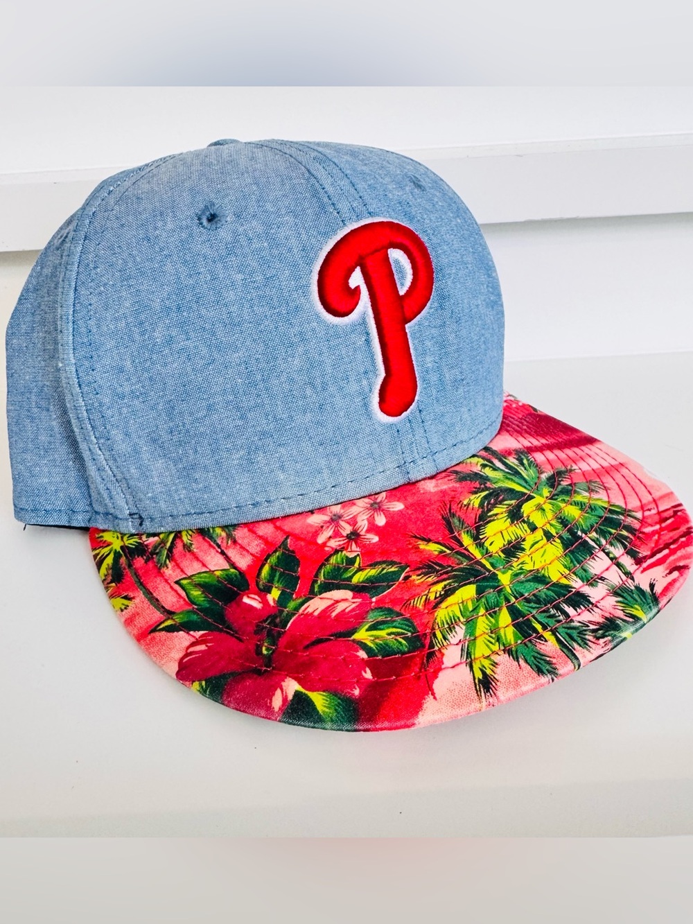 New Era 9FIFTY Phillies Hat – Denim + Tropical Brim 🌴❤️⚾️🔔